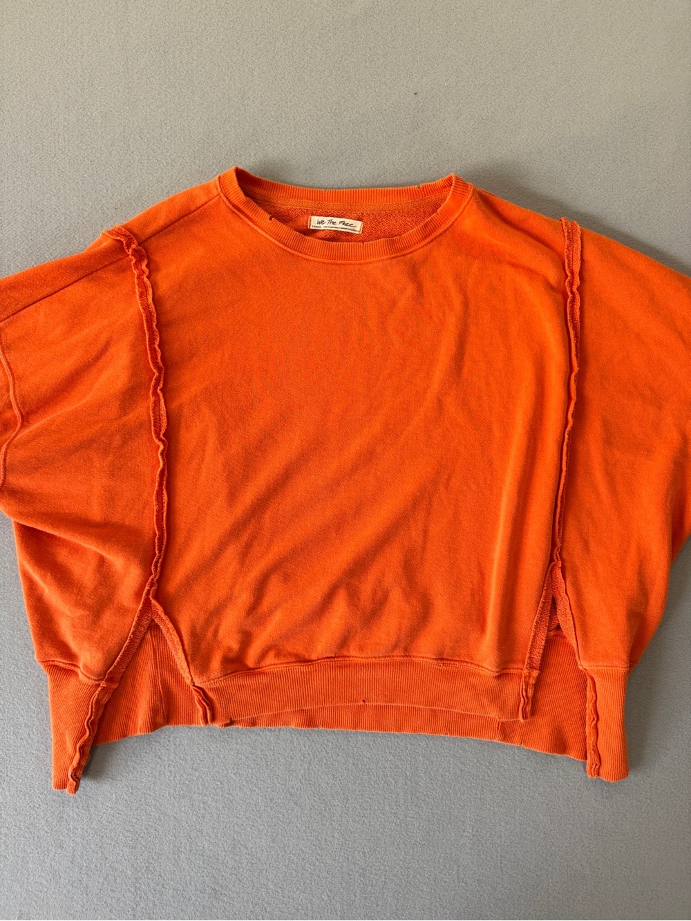 We The Free Orange Oversized Sweatshirt Womens XS Exposed Seam Pullover - Picture 7 of 16